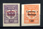 Россия • Гражданская война • Генерал Врангель 1919 г. • Сол# • 20 коп. и 50 на 15 коп. б.з. • "Единство и свобода" надпечатка на м. генерала Вандама • MNH! OG VF