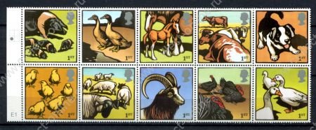 Великобритания 2005 г. • Gb# 2502-2511 • домашние животные, ферма • полн. серия • блок 10 марок • MNH OG VF