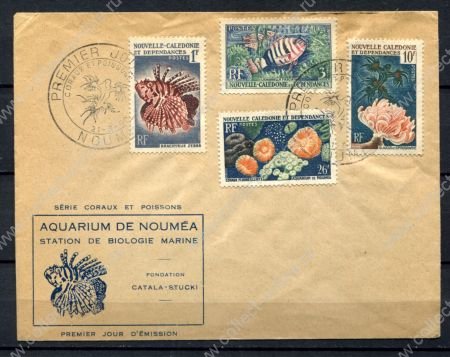 Новая Каледония 1959 г. • Iv# 291-294 • морская фауна, рыбы • полн. серия на КПД • Used VF