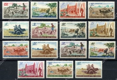 Мали 1961 г. • Mi# 30-44 • 0.50 - 85 fr. • осн. выпуск(сельское хозяйство) • полн. серия • MLH OG VF