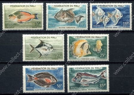 Мали 1960 г. • Mi# 6-12 • 5 - 85 fr. • рыбы • полн. серия • MLH OG VF