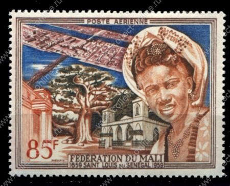 Мали 1959 г. • Mi# 2 • 85 fr. • 300-летие основания Сент-Луиса • авиапочта • MLH OG VF