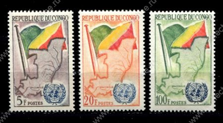 Народная Республика Конго 1961 г. • Mi# 6-8 • 5 - 100 fr. • вступление в ООН • полн. серия • MNH OG VF