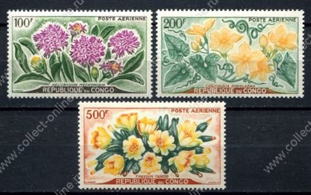 Народная Республика Конго 1961 г. Sc# С2-4 • 100 - 500 fr. • Цветы • авиапочта • полн. серия • MNH OG VF ( кат. - $25 )