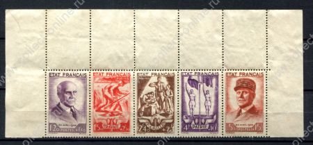 Франция 1943 г. • Iv# 576-580 (580A) • национальный фонд помощи • 2-й выпуск • благотворительный выпуск • полн. серия • сцепка 4 м. • MNH OG F ( кат. - €120 )