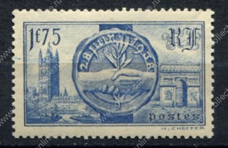 Франция 1938 г. • Iv# 400(Mi# 431) • 1.75 fr. • Визит короля Георга VI во Францию • MNH OG VF