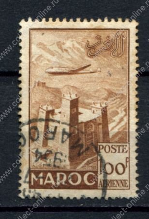 Французское Марокко 1952 г. • Iv# A87 • 100 fr. • самолет над крепостью • авиапочта • Used F-VF