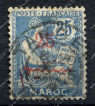 Французское Марокко 1911-1917 гг. • Iv# 32 • 25 на 25 c. • надпечатка на марке Франции • Used VF