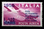 Италия 1956 г. • Mi# 962 • 120 на 50 L. • Визит президента в США и Канаду • надпечатка • авиапочта • MLH OG VF