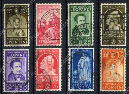 Италия 1937 г. • Mi# 591-598 • 10 c. - 1.75 L. • Юбилеи деятелей искусств • Used VF • ( кат.- €10 )