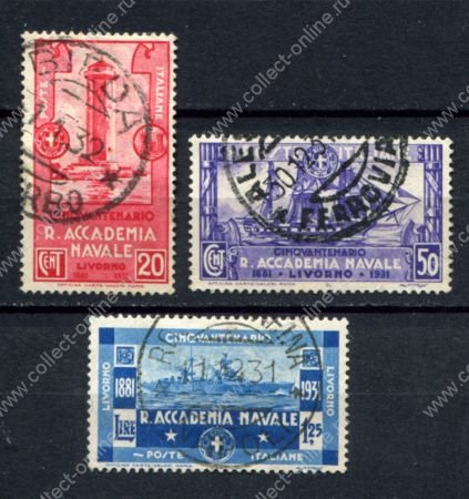 Италия 1931 г. • Mi# 369-371 • 20 c. - 1.25 L. • 50-летие Королевской морской академии • полн. серия • Used VF ( кат.- $9 )