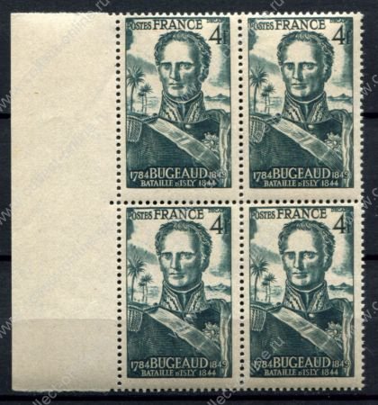 Франция 1944 г. • Yv# 662 • 4 fr. • Знаменитые французы, генерал Буго • кв. блок MNH OG VF