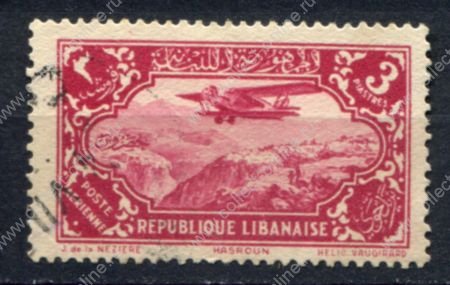 Ливан 1930-1931 гг. • Iv# A42 • 3 pi. • самолет над страной • авиапочта • Used VF
