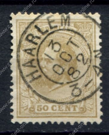 Нидерланды 1872 г. • Mi# 27 • 50 c. • король Виллем III • стандарт • Used XF+ ( кат. - €15 )