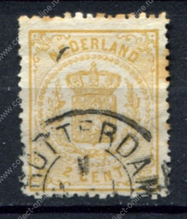 Нидерланды 1869-1871 гг. • Mi# 17 • 2 c. • герб королевства • стандарт • Used VF ( кат. - €15 )