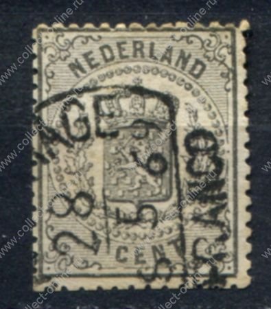 Нидерланды 1869 г. • Mi# 14 • 1 c. • герб королевства • стандарт • Used VF+ ( кат. - €75 )