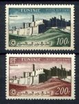 Тунис 1954 г. • Iv# A20-21 • 100 и 200 fr. • крепость Монастира • авиапочта • полн. серия • MNH OG VF ( кат. - €15 )