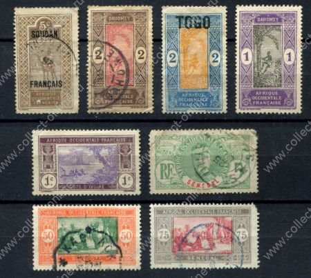 Французские колонии и территории XX век • лот 8 разных старых марок • Used/MH OG/NG F-VF