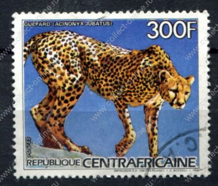 Центральноафриканская Республика 1986 г. • Mi# 1219A • 300 fr. • Фауна Африки • леопард • Used VF