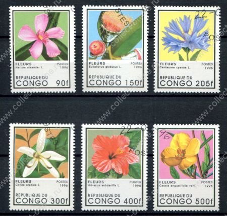 Народная Республика Конго 1996 г. • Mi# 1468-1473 • Экзотические цветы • полн. серия • Used(ФГ) OG VF ( кат. - €4 )