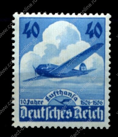 Германия 3-й рейх 1936 г. • MI# 603 • 10 лет авиакомпании Люфтганза • MH OG F-VF ( кат. - €8 )