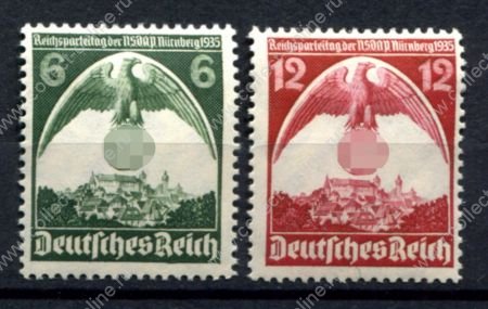 Германия 3-й рейх 1935 г. • MI# 586-587 • Партийный съезд в Нюрнберге • полн. серия • MH OG VF ( кат. - €6 )