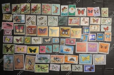 Фауна (насекомые, бабочки) • набор 68 разных иностранных марок • Used VF