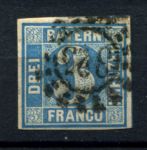 Бавария 1850-1858 гг. • Mi# 2 II • 3 kr. • цифра в орнаменте • Used VF ( кат.- € 10 )