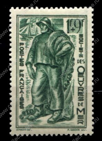 Франция 1941 г. • Iv# 504 • 1 fr.+9 fr. • для фонда помощи семьям моряков • MNH OG VF