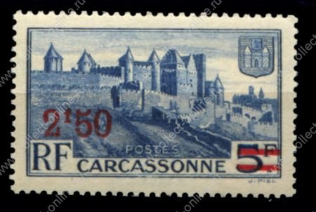 Франция 1941 г. • Iv# 490 • 2.50 fr./5 fr. • надпечатка нов. номинала, Каркассон• MH OG VF