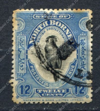 Северное Борнео 1909-1923 гг. • GB# 173a • 12 c. осн. выпуск • попугай • Used F-VF ( кат. - £13 )