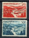 Саар 1948 г. • Mi# 252-253 • 25 и 50 fr. • Тень самолета над рекой • авиапочта • Used VF ( кат.- €8 )