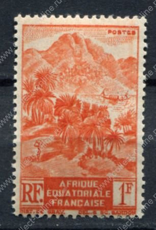 Французская Экваториальная Африка 1947 г. • Iv# 214 • 1 fr. • осн. выпуск • река и горы • MNH OG VF