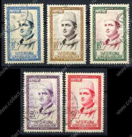 Марокко 1956-1957 гг. • Mi# 408..413 • 5 .. 50 fr. • Король Мохаммед V • 5 марок • Used F-VF