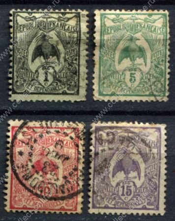 Новая Каледония 1905-1907 гг. • Iv# 88,91-93 • 1,5,10,15 c. • осн. выпучск • птица кагу • Used F-VF