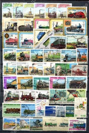 Железнодорожный транспорт, паровозы, локомотивы • набор 50+ марок • Used VF