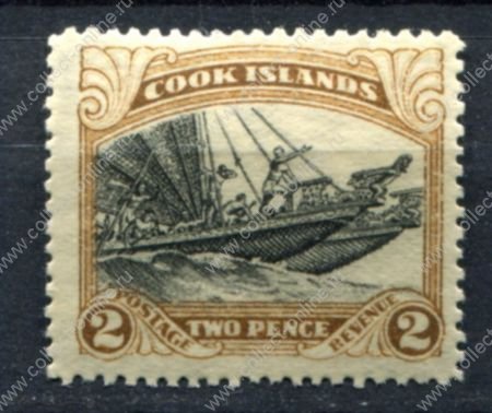 Кука о-ва 1933-1936 гг. • Gb# 108 • 2 d. • Георг V основной выпуск • двойное каноэ маори • MH OG XF