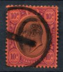 Трансвааль 1902 г. • Gb# 255 • 10 sh. • Эдуард VII • в.з. CA • стандарт • Used F-VF ( кат. - £50 )