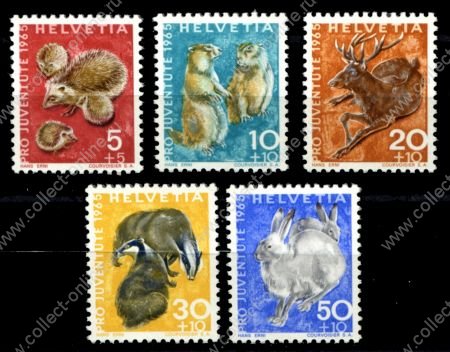 Швейцария 1965 г. • Mi# 826-830 • Фауна, лесные животные • полн. серия • MNH OG VF