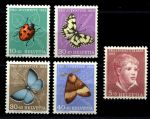 Швейцария 1952 г. • Mi# 575-579 • 5 - 40 c. • Жуки и бабочки • полн. серия • MNH OG VF ( кат. - € 12 )