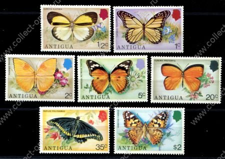 Антигуа 1975 г. • GB# 449-455 • ½ c. - $2 • бабочки • полн. серия • MLH OG VF