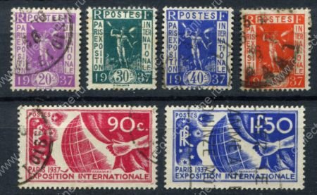 Франция 1936 г. • Mi# 328-333 • 20 c. - 1.50 fr. • Международная выставка в Париже • полн. серия • Used VF ( кат. -  €15 )
