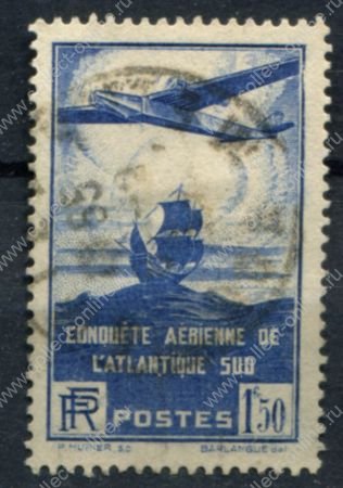 Франция 1936 г. • Mi# 326 • 1.50 fr. • 100-й почтовый авиаперелет через Атлантику • авиапочта • Used F-VF ( кат. - $4 )