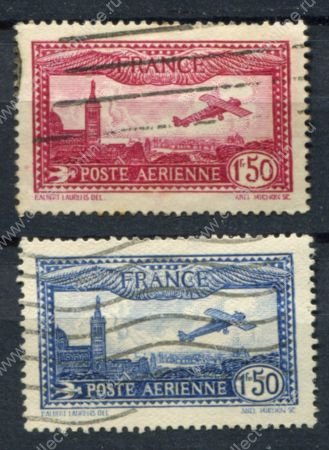 Франция 1930-1931 гг. • Sc# C5-6 • 1.50 fr.(2) • Самолет над Нотр-Дам-де-ла-Гард(Марсель) • авиапочта • Used F-VF • полн. серия ( кат. - $6 )