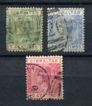 Гибралтар 1889-1896 гг. • Gb# 22-23, 26 • 5,10,25 c. • Королева Виктория • стандарт • Used F-VF*
