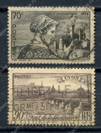 Франция 1939 г. Sc# 394-5 • 70 и 90 c. • Виды и архитектура Франции • полн. серия • Used F-VF
