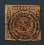 Дания 1862 г. • Sc# 7b • 4 s. • 2-й выпуск • коричн. • Used VF ( кат. - $10 )