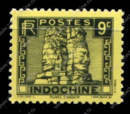 Индокитай 1941 г. • Iv# 215 • 9 c. • статуи храма Ангкор-Ват • MNH OG VF