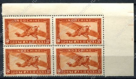 Индокитай 1933-1938 гг. • Iv# A7 • 30 c. • самолет • авиапочта • кв. блок • MNH OG XF+