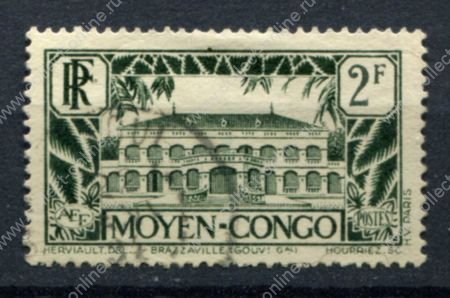 Французское Конго 1933 г. • Iv# 130 • 2 fr. • основной выпуск • дом правительства • Used VF